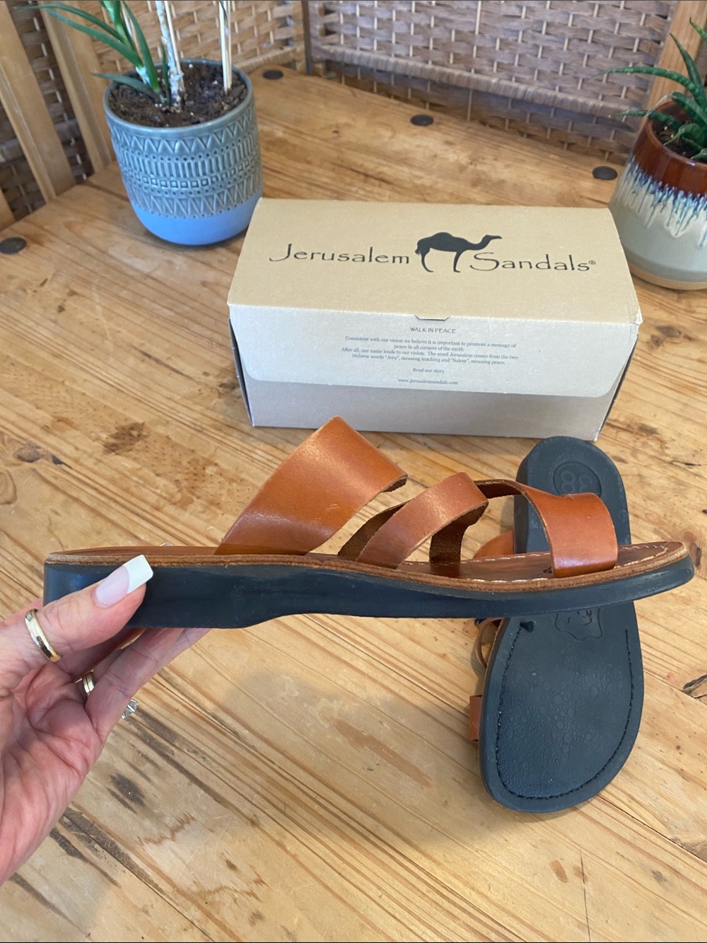 Jerusalem Sandals Women's Leather Slide Sandals in Tan - Picture 7 of 14